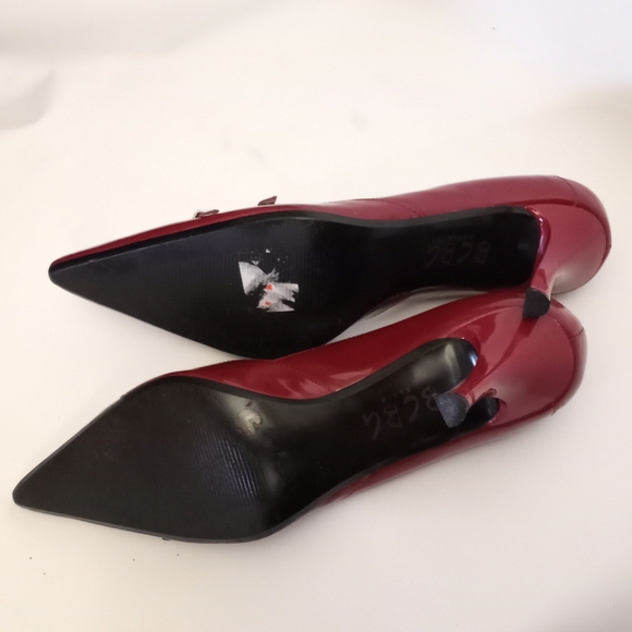 Final Sale - BCBG - PARIS Deep Red Patent Leather Pointed Toe Stiletto Heels - Picture 5 of 9